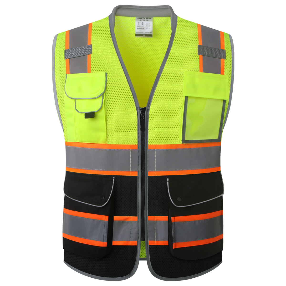 JKSafety nine-pocket hi-vis vest front with organized tool pockets for work