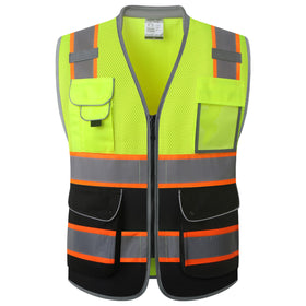 JKSafety nine-pocket hi-vis vest front with organized tool pockets for work