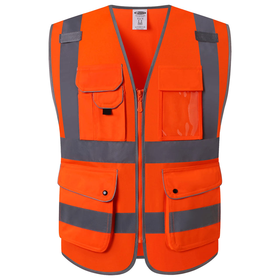 JKSafety 9-pocket vest with front zipper for organized tool storage.
