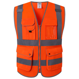 JKSafety 9-pockets vest front view with bright orange color for quick access and visibility.