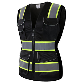 JKSafety 9-pocket women's hi-vis vest front view with spacious pockets.