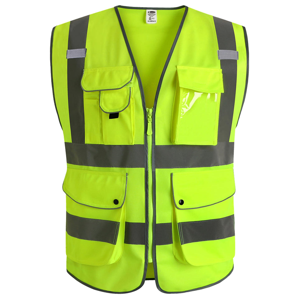 JKSafety 9-pockets vest with front zipper supports quick tool access on construction sites