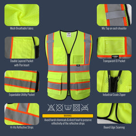 JKSafety BX320 yellow vest back reflective tape boosts visibility from behind in low light.
