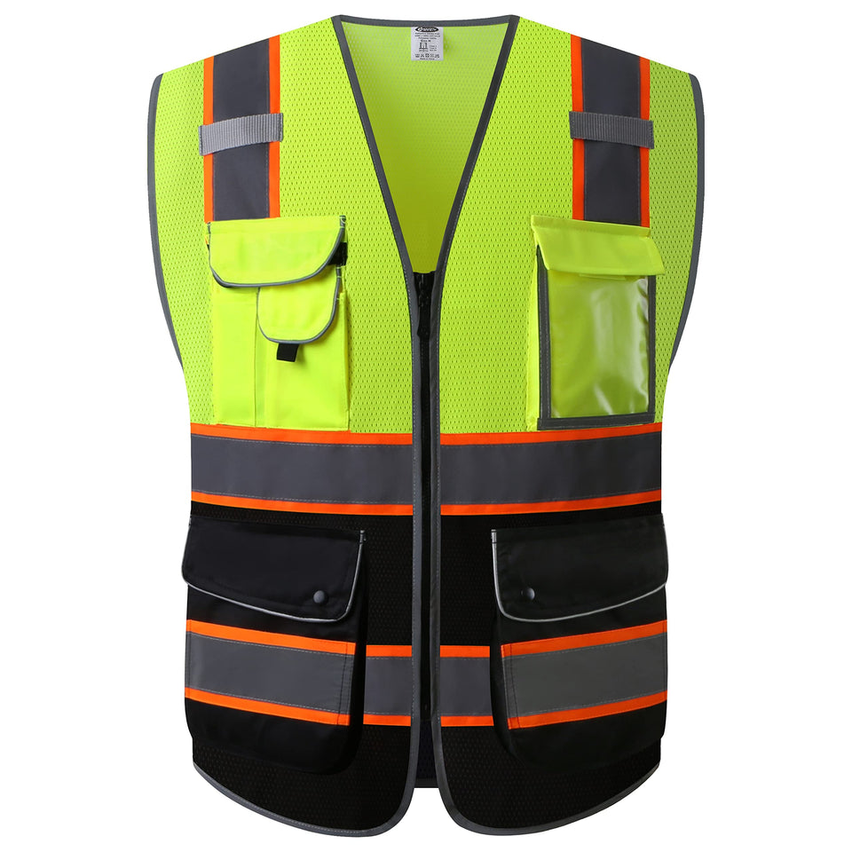 JKSafety dual-color zip-front vest boosts daytime visibility on site.