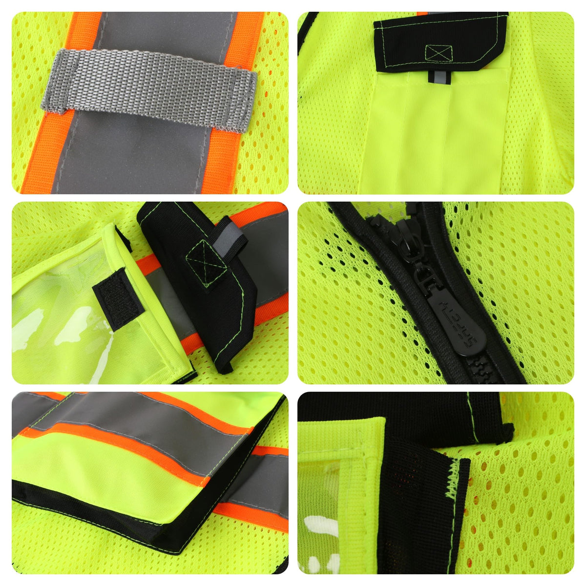 JKSafety vest with extended orange trim for extra contrast.