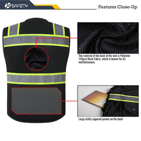 JKSafety Hi-Vis Black Surveyor Vest mesh back for improved airflow with PPE