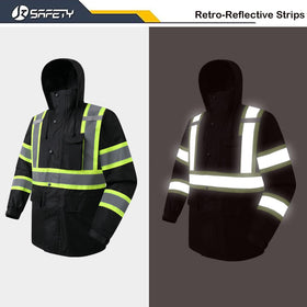 JKSafety Hi-Vis Rain Jacket back view showing full coverage in low light