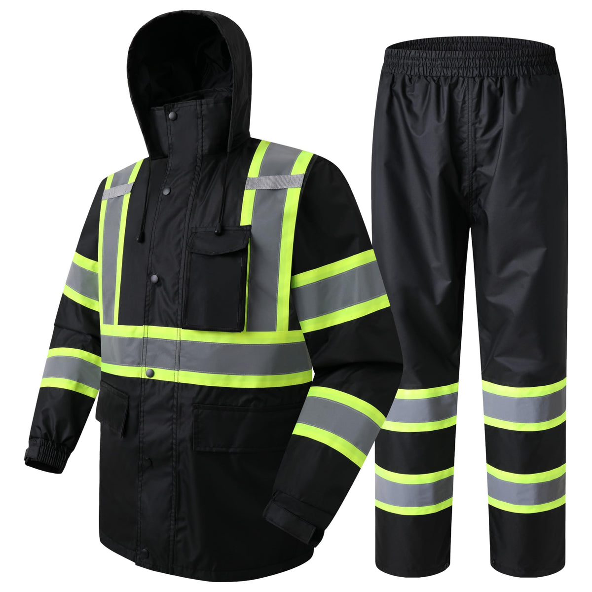 JKSafety hi-vis rain jacket with hood enhances visibility in wet weather
