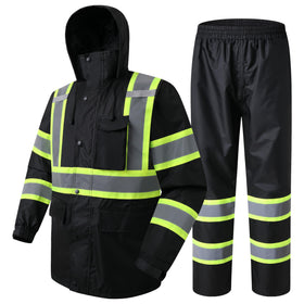 JKSafety hi-vis rain jacket with hood enhances visibility in wet weather