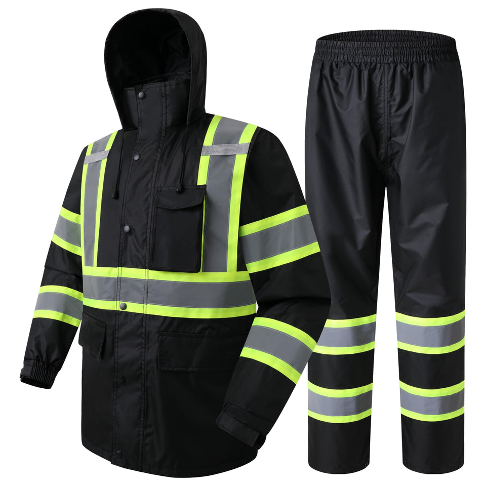 JKSafety hi-vis rain jacket with hood enhances visibility in wet weather