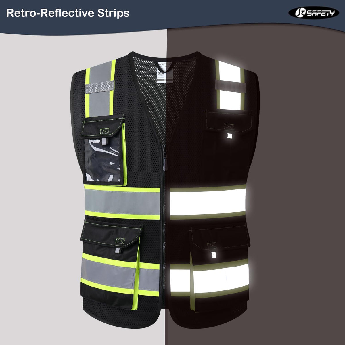Back view showing pocket layout and waist area of the JKSafety vest