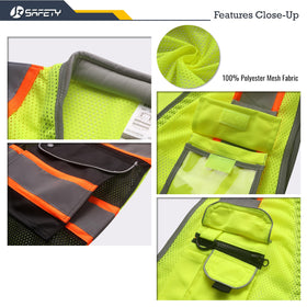 JKSafety hi-vis vest back highlighting reflective strips for enhanced visibility