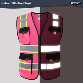 JKSafety hi vis vest back view showing multiple pockets
