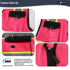 Eight pockets with ID window on JKSafety vest keeps essentials organized.