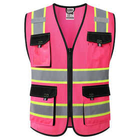 JKSafety hi vis vest front view pink enhances workplace visibility