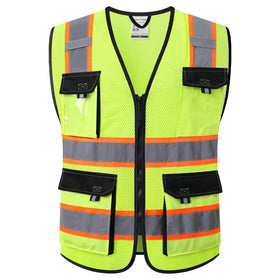 JKSafety Hi Vis Vest front view with neon color for outdoor visibility and safety.