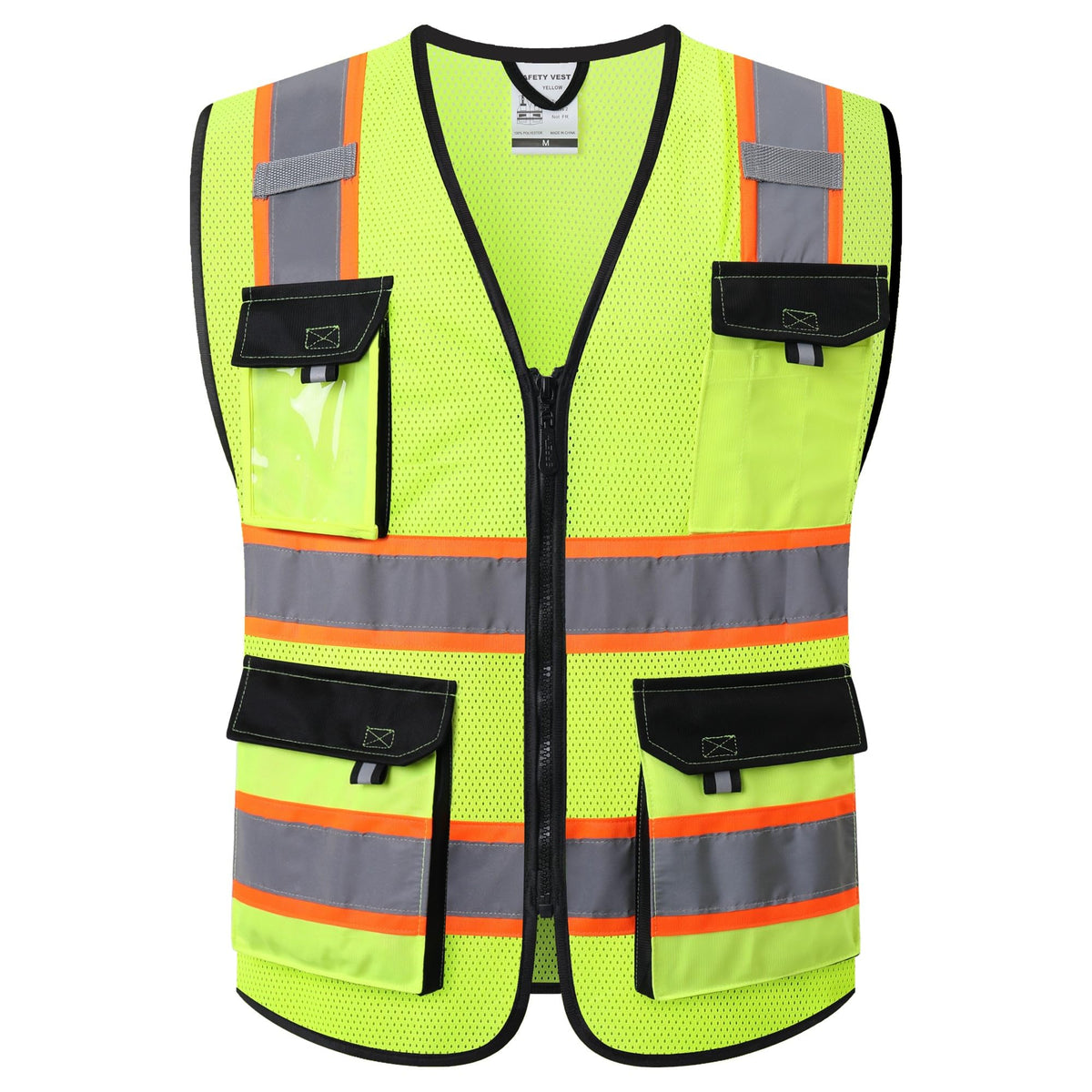 JKSafety hi-vis neon yellow pockets vest keeps tools accessible for workers.