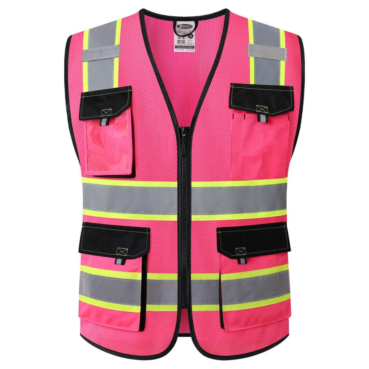 JKSafety pink XL hi-vis vest front view for high visibility at work.