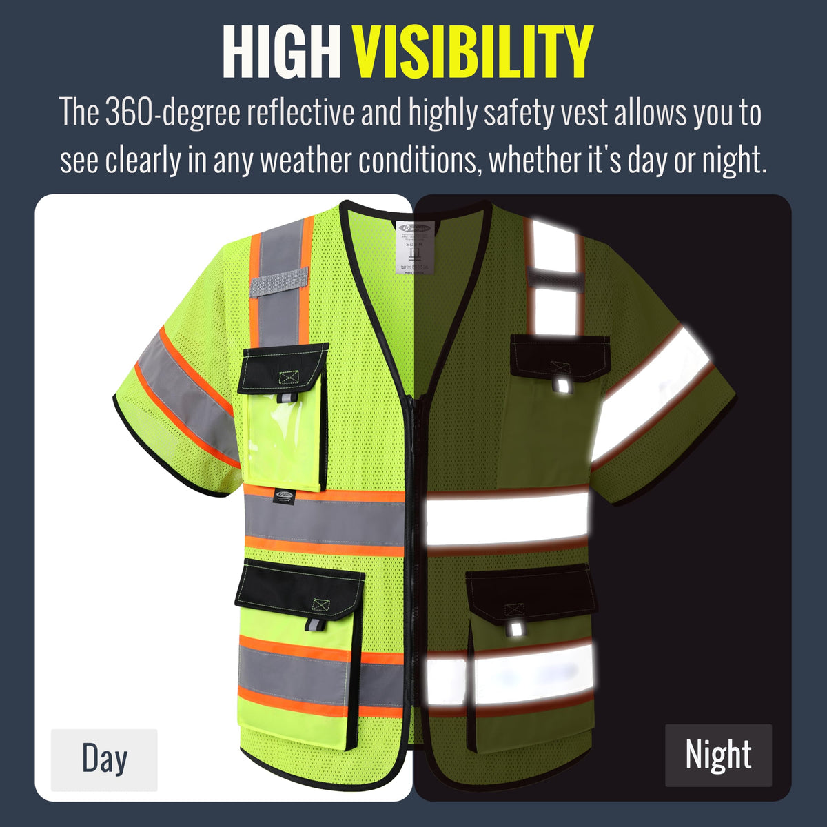 JKSafety hi-vis vest pocket layout with multiple utility pockets.