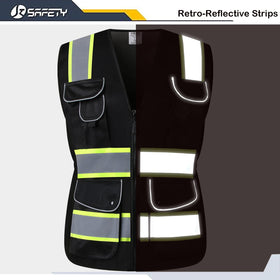 JKSafety hi-vis vest with reflective strips on shoulders for daytime visibility.
