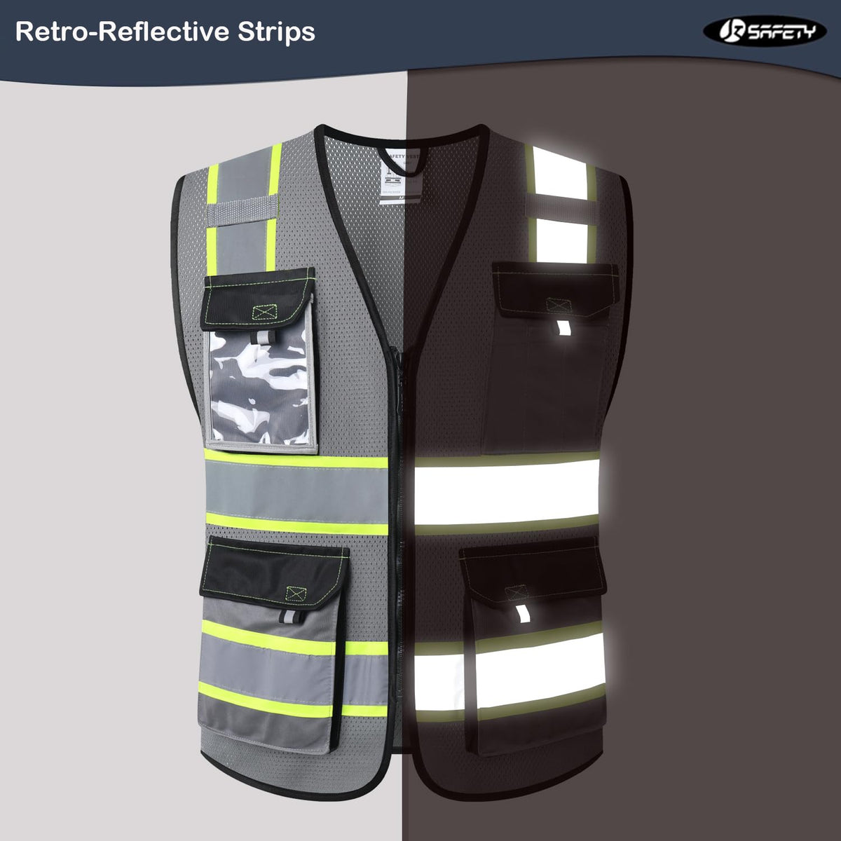 JKSafety hi-vis vest with four 2-inch reflective tapes improves visibility in low light