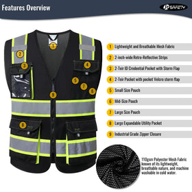 JKSafety Hi-Vis Vest shoulder and chest coverage helps you stay visible from all angles.