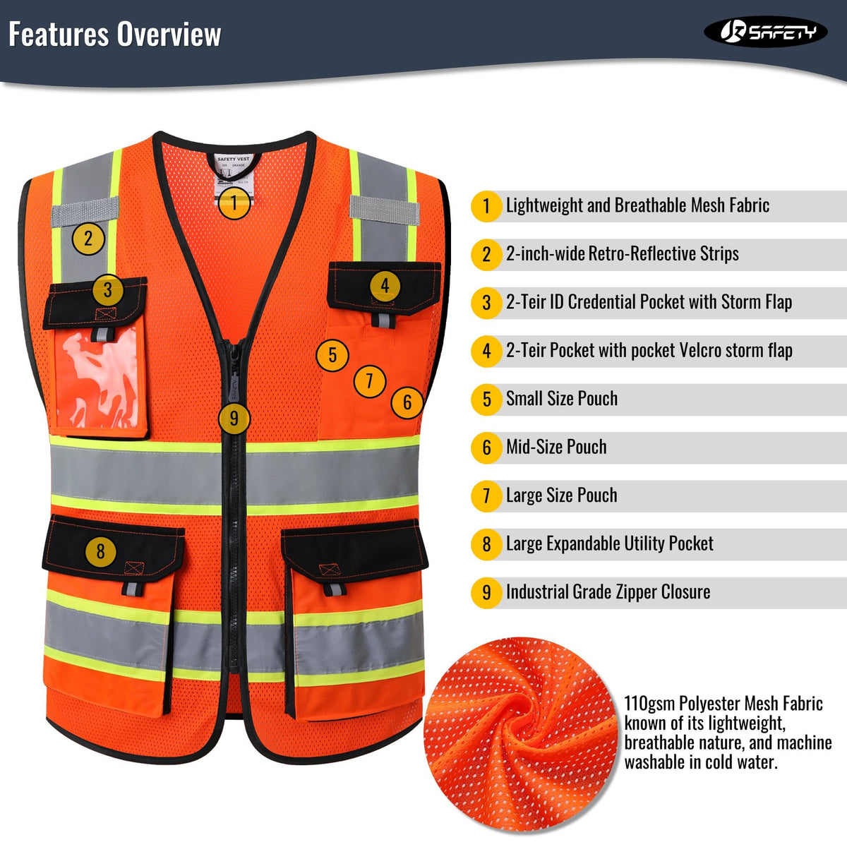 JKSafety neon trim vest boosts conspicuity in low light environments