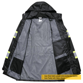Reflective strips on chest and shoulders improve night visibility