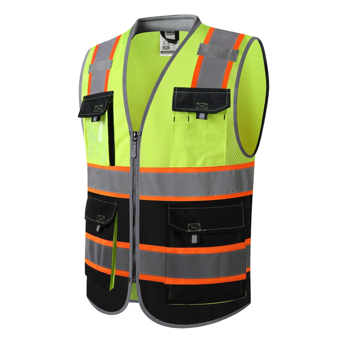 JKSafety safety vest front view with reflective tape for high visibility