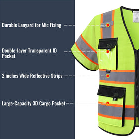 JKSafety vest shoulder reflective tape visible for daytime and night.