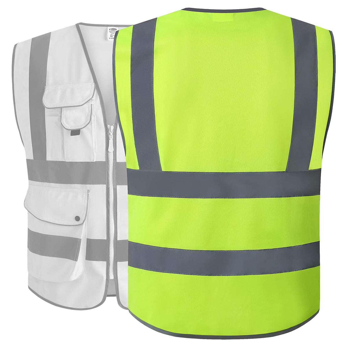 JKSafety vest showing 360-degree reflectivity for high visibility in low light.
