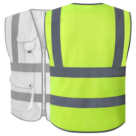 JKSafety vest showing 360-degree reflectivity for high visibility in low light.