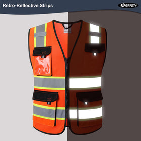 JKSafety Reflective tapes across shoulders and chest for enhanced low-light visibility.