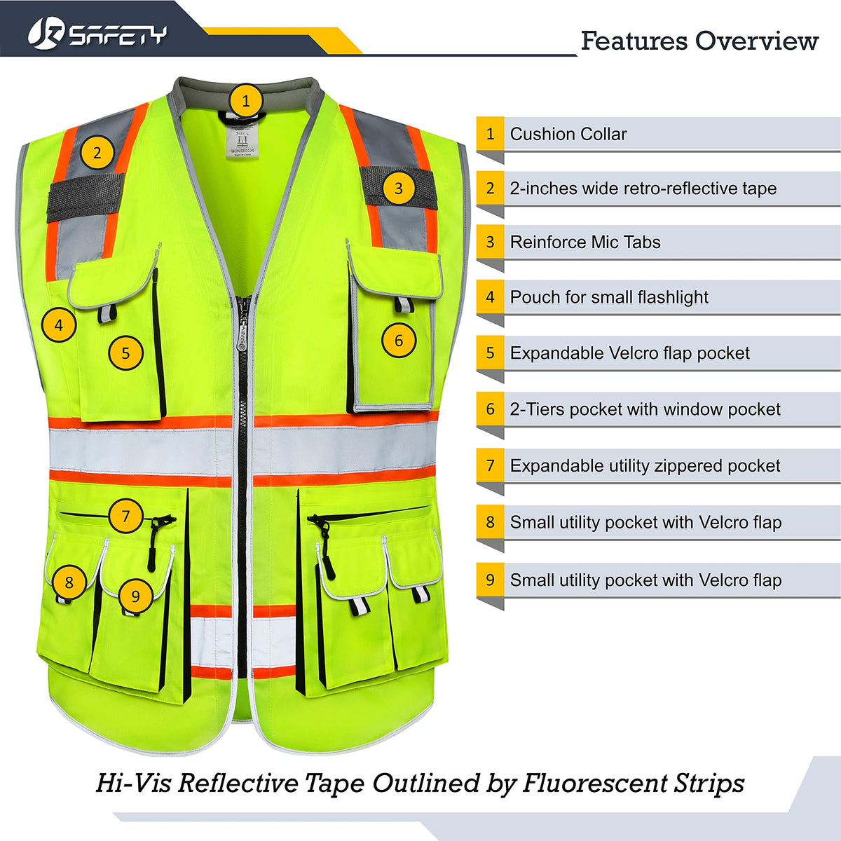 JKSafety vest cushioned collar for comfort during long shifts