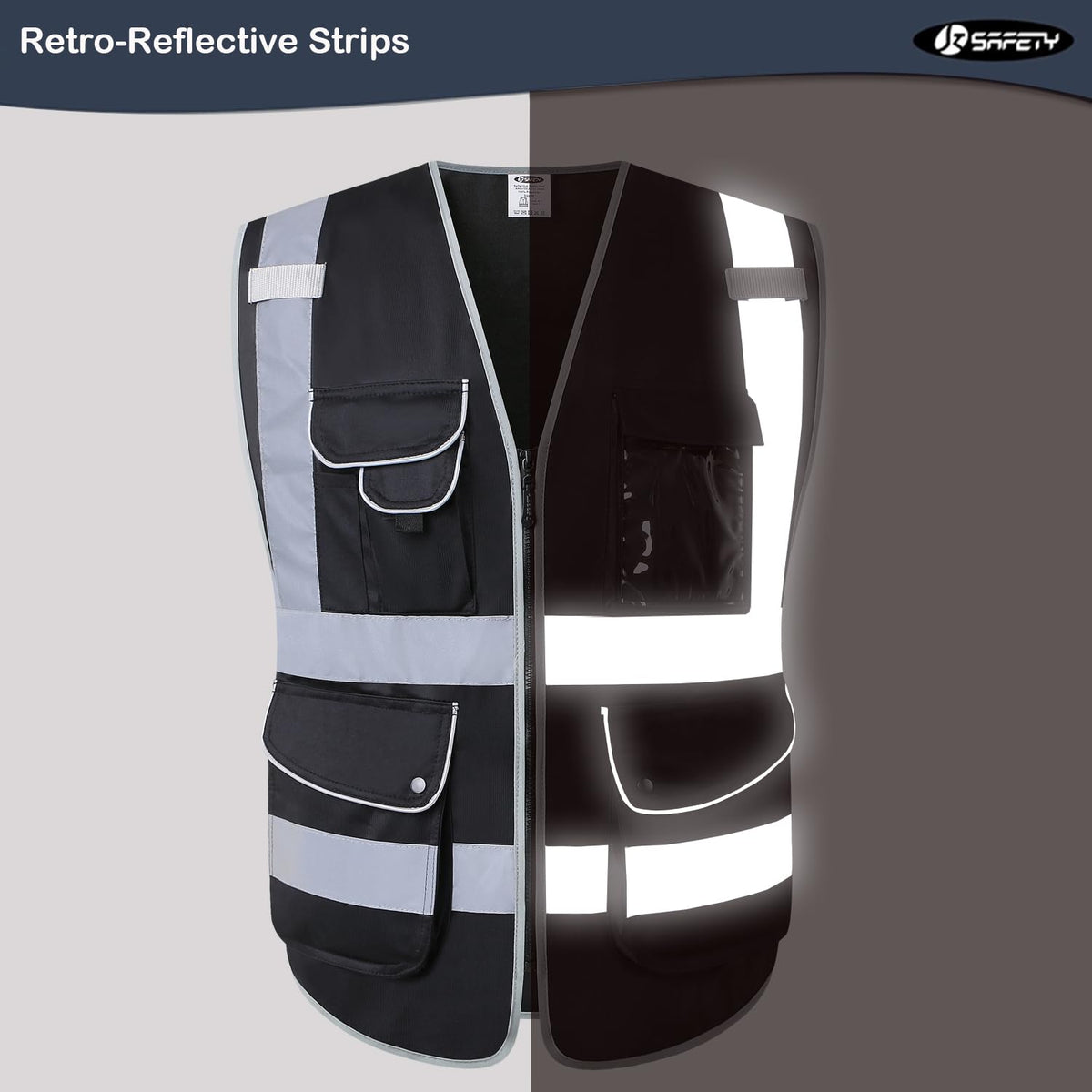 JKSafety vest featuring zipper and Velcro closures for quick access