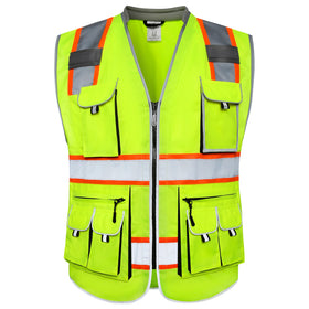 JKSafety vest front view with zipper for easy wear and high visibility