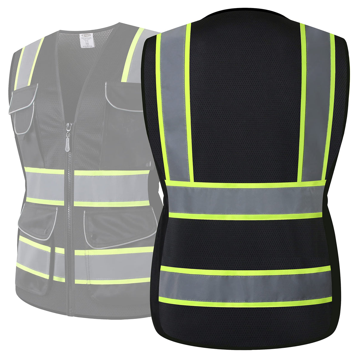 JKSafety mesh fabric and neon trim close-up for breathability and visibility