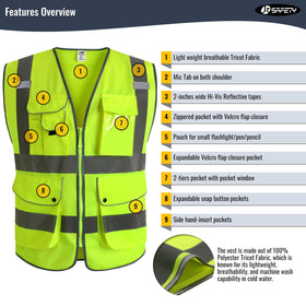 JKSafety neon yellow high-visibility vest for daytime and low-light work.