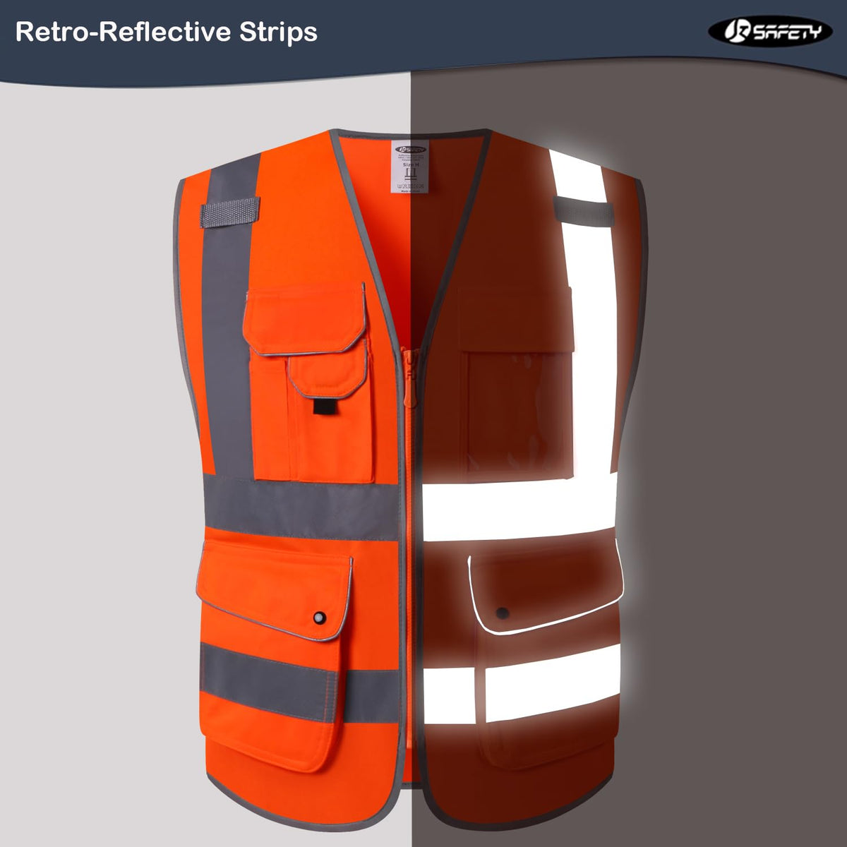 JKSafety high-visibility orange vest enhances daytime and low-light visibility.