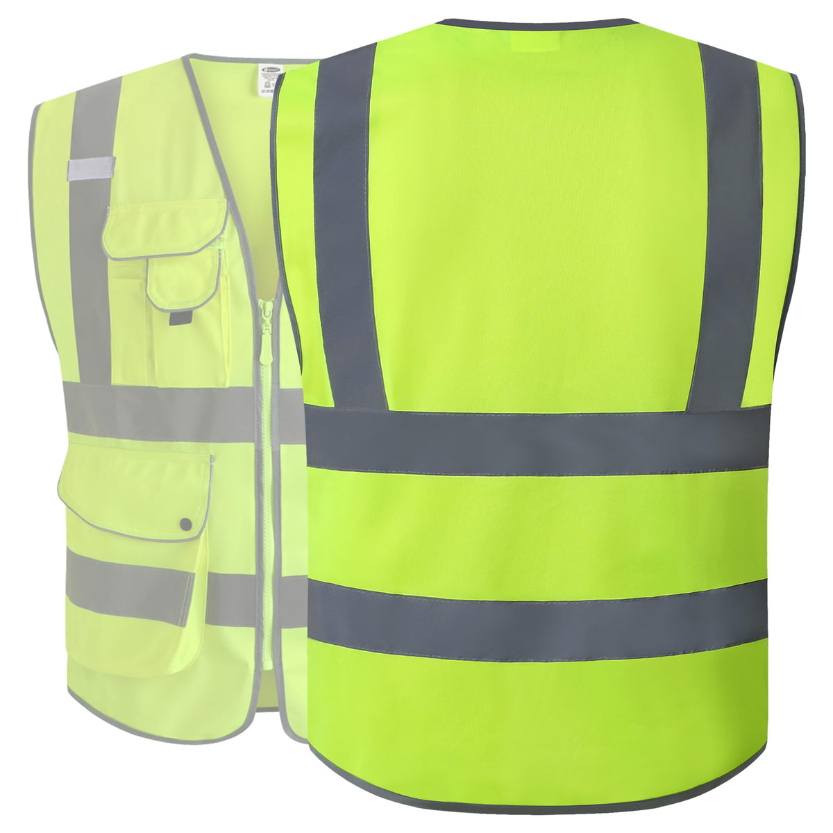 JKSafety vest side view highlighting pocket layout and accessibility.