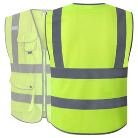 JKSafety vest side view highlighting pocket layout and accessibility.