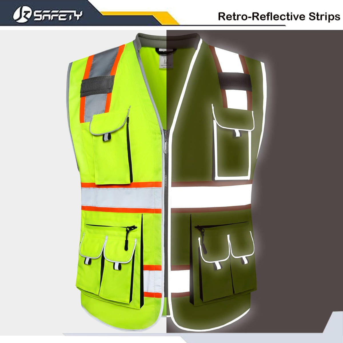 JKSafety vest right chest pocket detail with clear PVC window