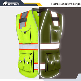 JKSafety vest right chest pocket detail with clear PVC window