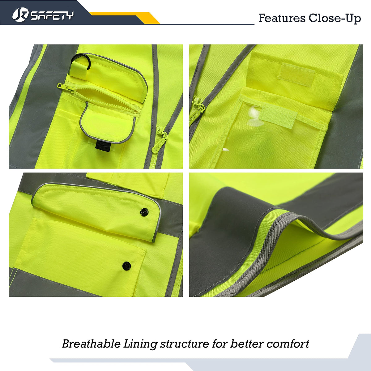 Durable zipper closure detail on JKSafety vest for secure fast access