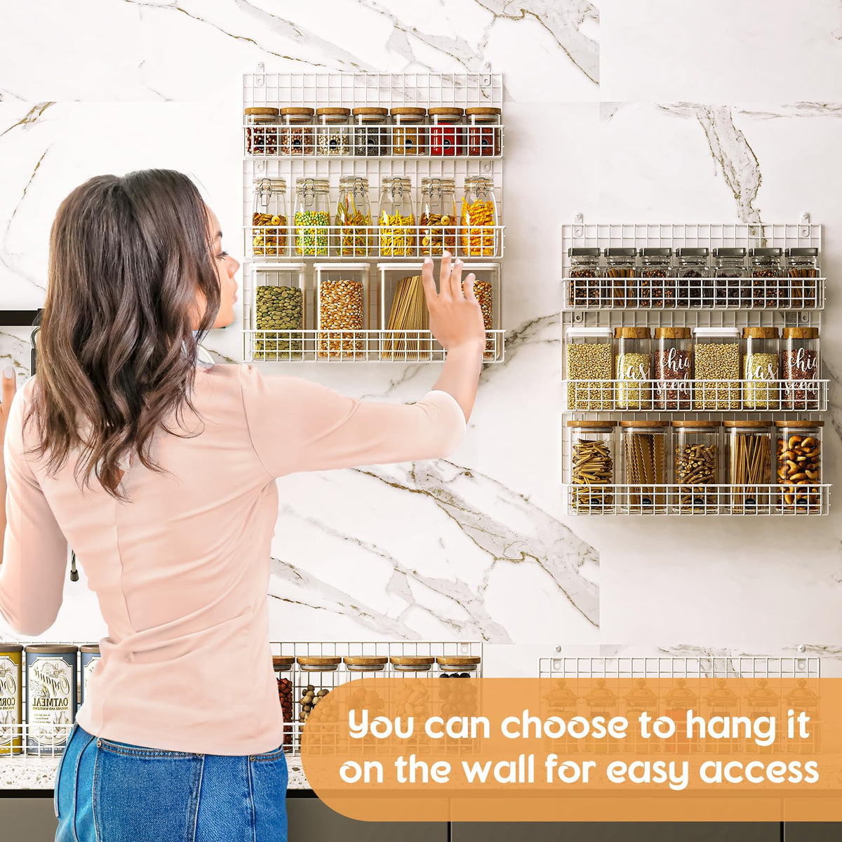 JKsmart 9-Tier Spice Rack door hook setup for pantry mounting
