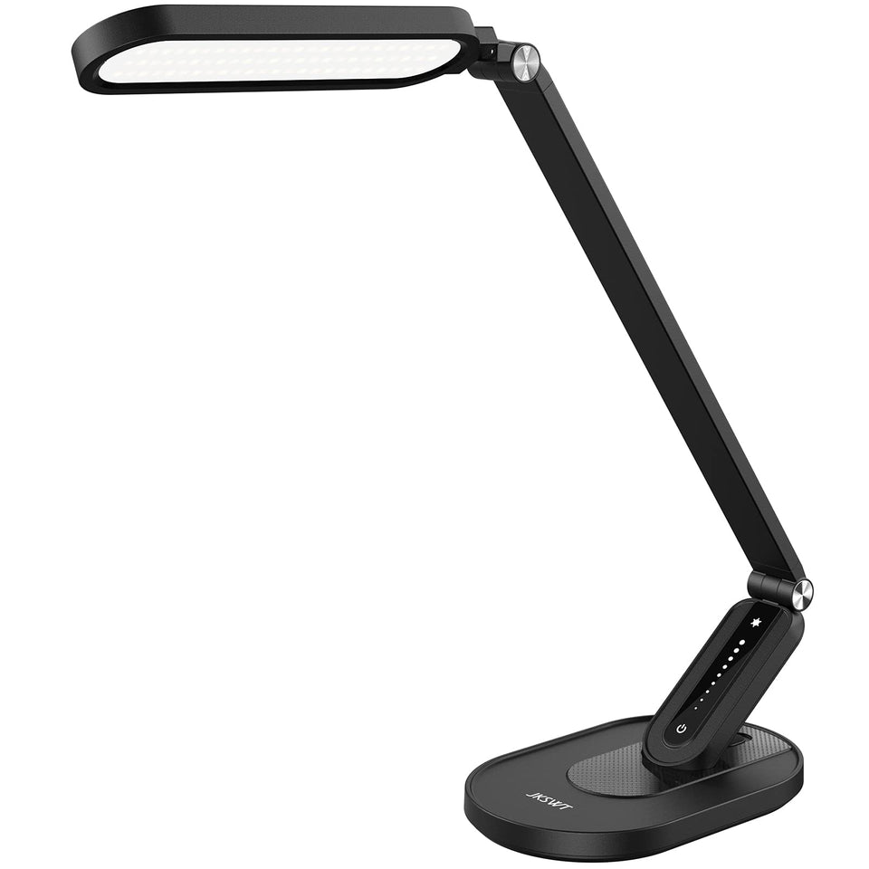 JKSWT LED Desk Lamp front view, sleek black finish for focused reading and study