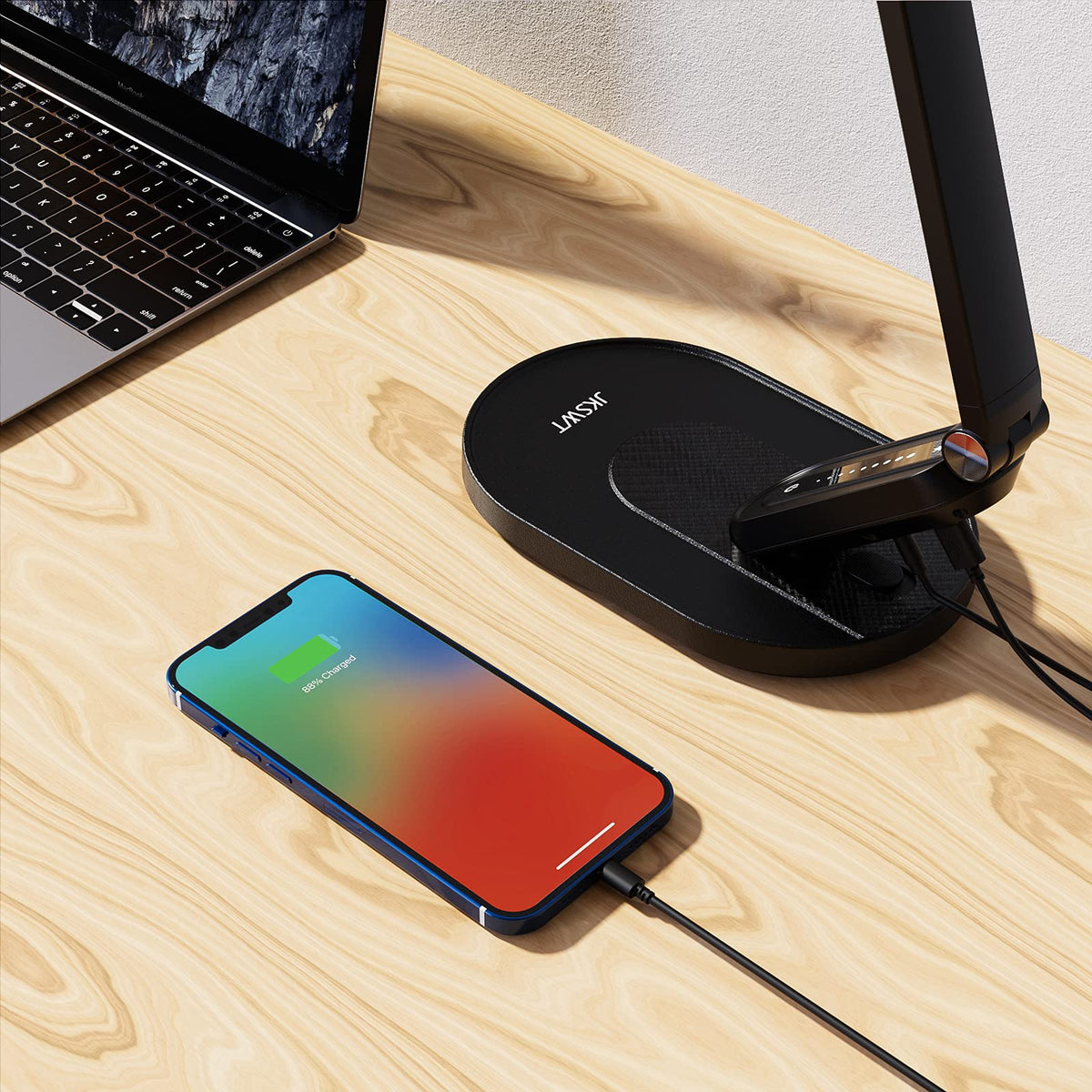 JKSWT LED Desk Lamp USB port keeps devices charged during work