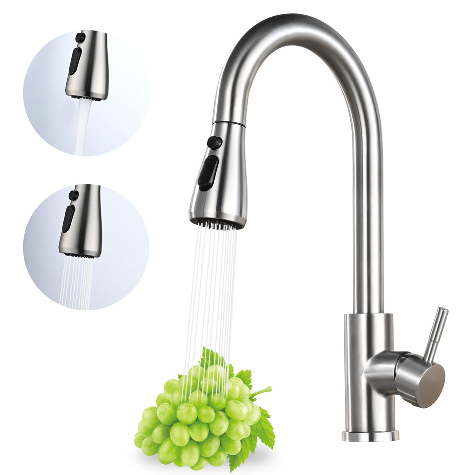 JLERLI pull-down sprayer faucet offering flexible reach for pots and rinsing