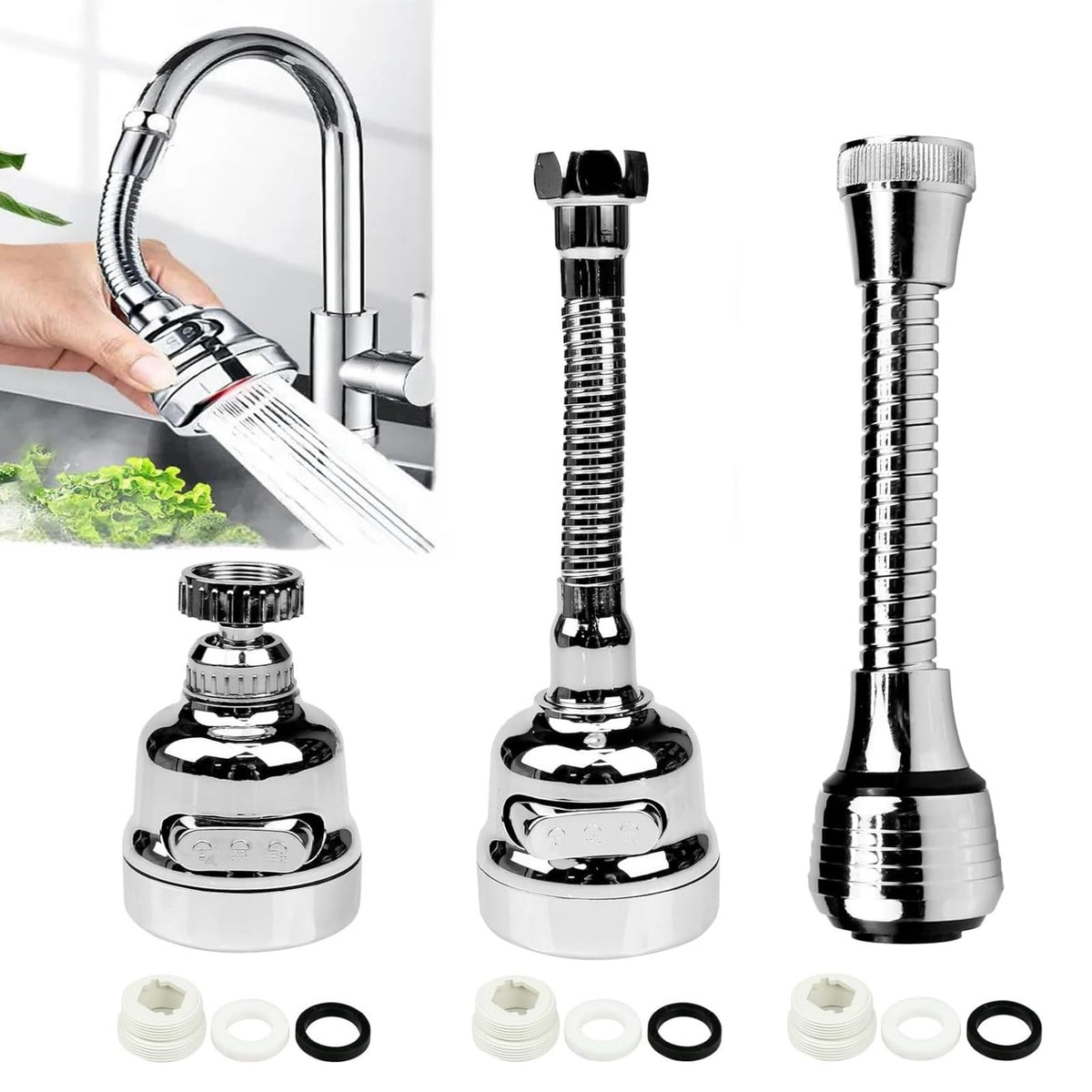 JLNGTHONG 360-degree rotate kitchen tap head for thorough cleaning with less splash.