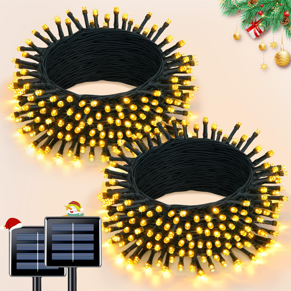 JMEXSUSS 2-pack solar Christmas lights illuminate outdoor spaces with warm white glow.